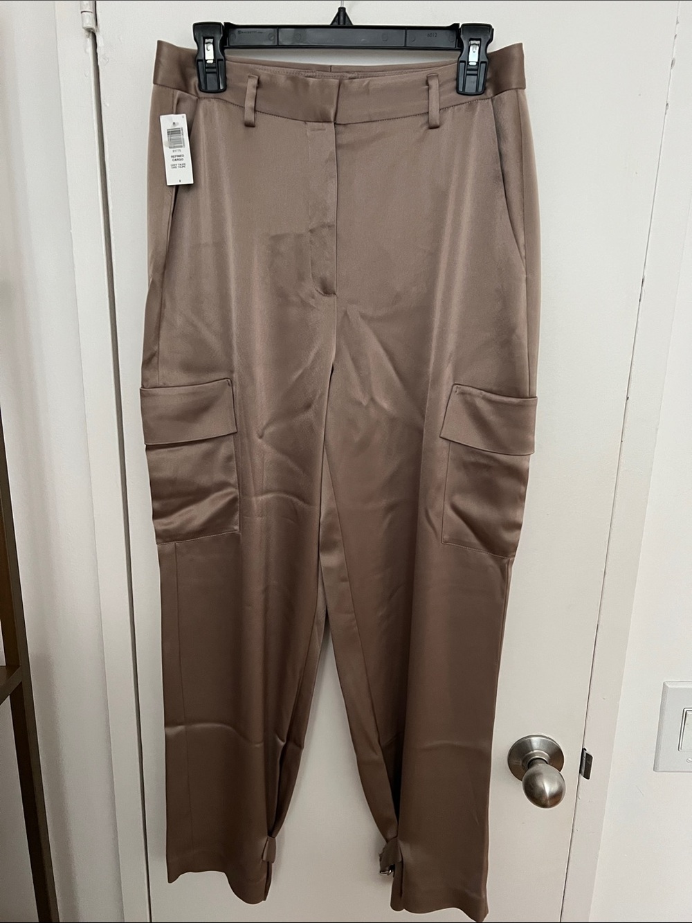 Satin Wide-Leg Cargo Pants in Taupe